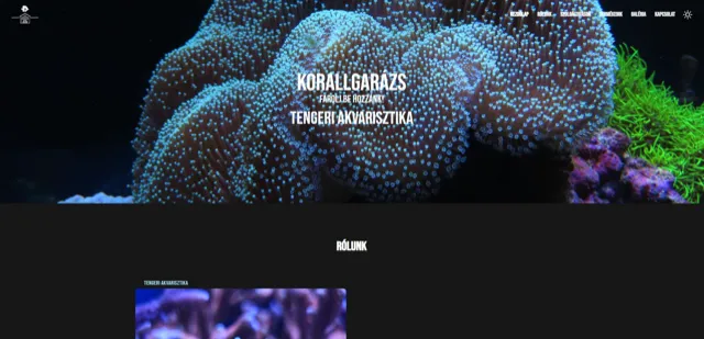 A Korallgarázs általunk készített weboldala – tengeri akvarisztika
